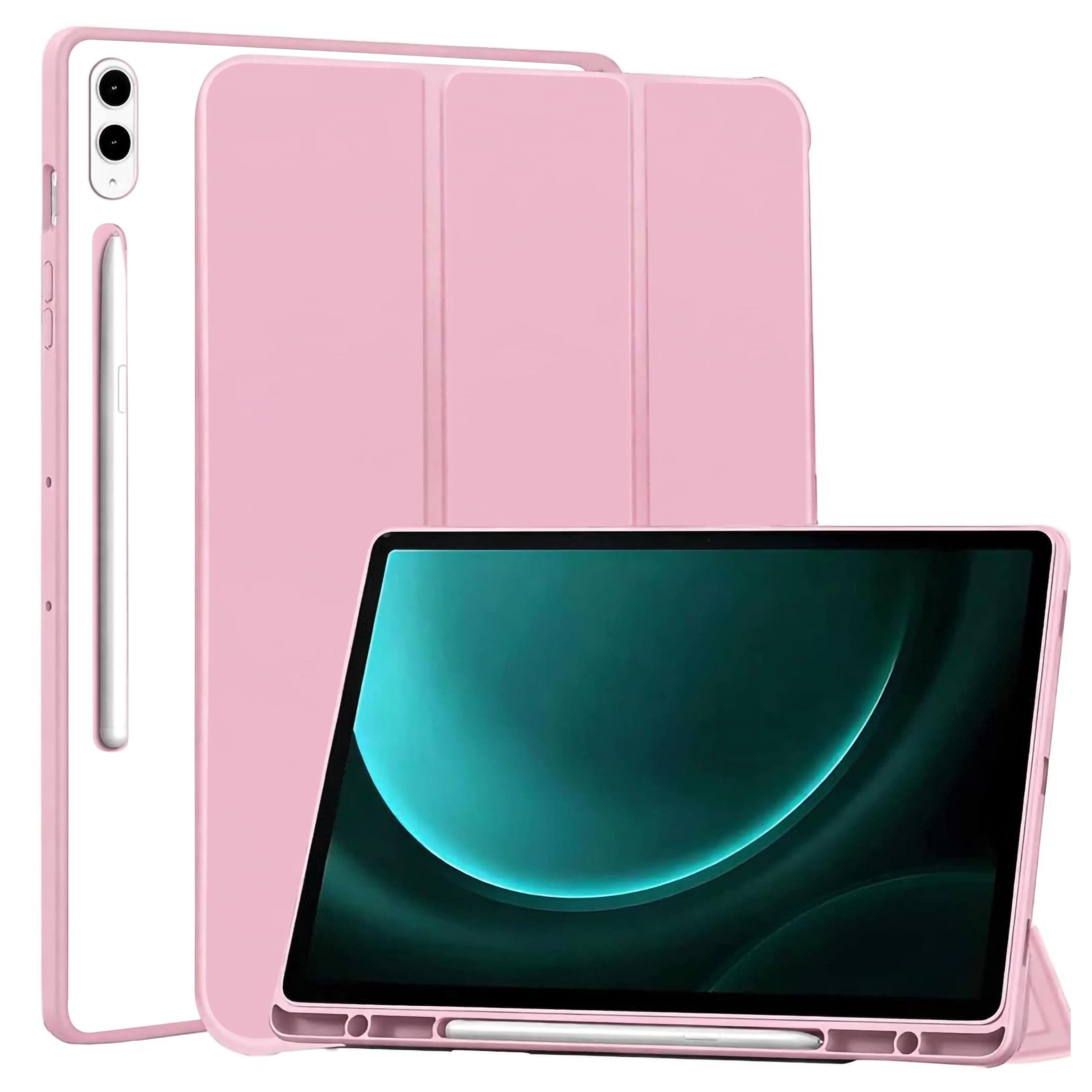 ProElite Cover for Samsung Galaxy Tab S9 FE Plus/S9 Plus/S10+ 12.4 inch Case, Smart Flip Case Cover for Samsung Galaxy Tab S9 FE+/S9 Plus/S10+ 12.4 inch with S Pen Holder, Pink [Transparent Back]