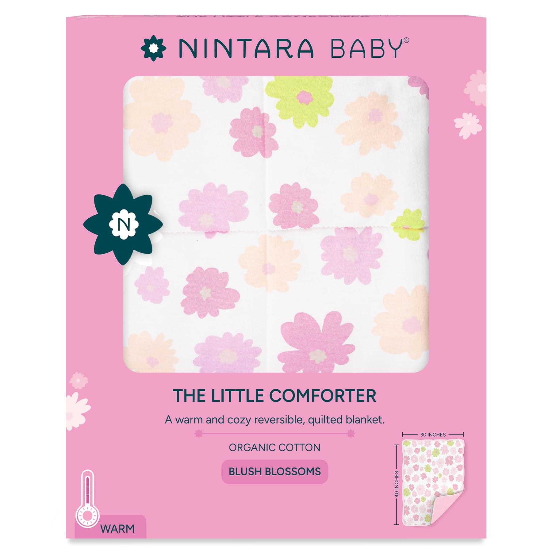 NINTARABABY Little Comforter Blanket – Organic Cotton Blanket, 30" x 40" | Warm, Quilted & Reversible, Soft for Newborns & Infants, Baby Gift for Girls & Boys,