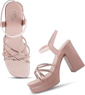 JM LOOKS Women Platform Block Heels Elegant Shimmering Straps High Heel Comfortable Open Toe Sandals