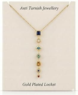 Generic Anti Tarnish Pendant Necklace for Women | 7 Stone Multi-Color Elegant Multiple Stone Chain for Women | Luxury Gold Plated Locket