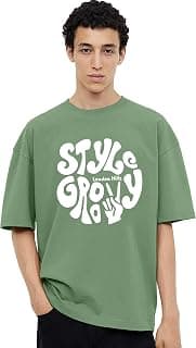 London Hills Men's Cotton Oversized Fit Casual Printed Round Neck, Oversized Longline Drop Shoulder Boho Style T-Shirt