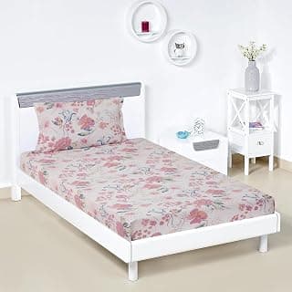 Amazon Brand - Solimo Garden Delight 144 Tc 100% Cotton Single Bedsheet with 2 Pillow Covers, Peach, Floral