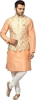 Uri and MacKenzie Men's Silk Blend Kurta Churidar Pyjama with Stylish Nehru Jacket