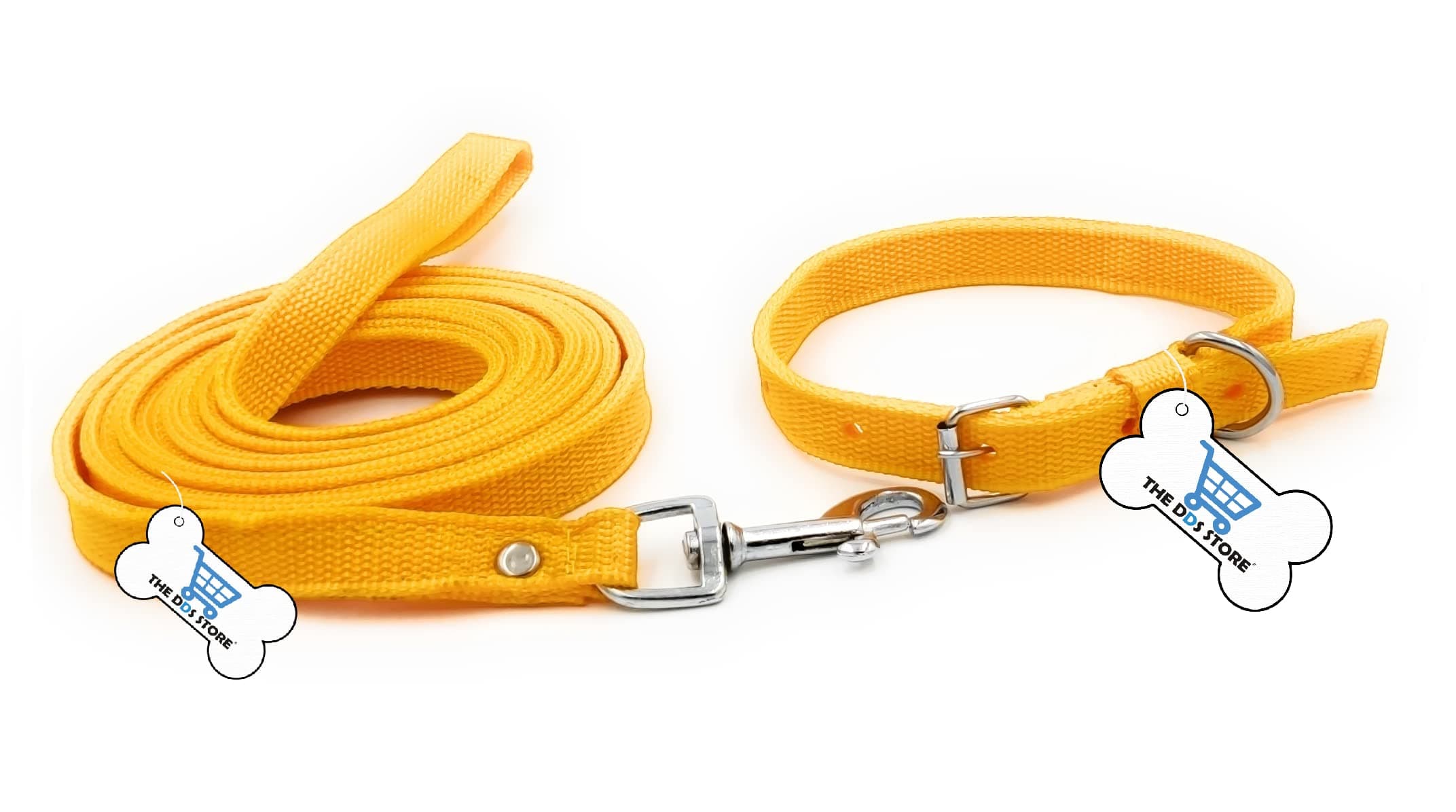 THE DDS STORE Dog Collar and Leash Set Combo:Adjustable Durable Training Pet Collars with Dog Leashes for Small Medium Large Dogs Dog Belt Combo (Small (Neck Size 27-37 cm), Yellow)