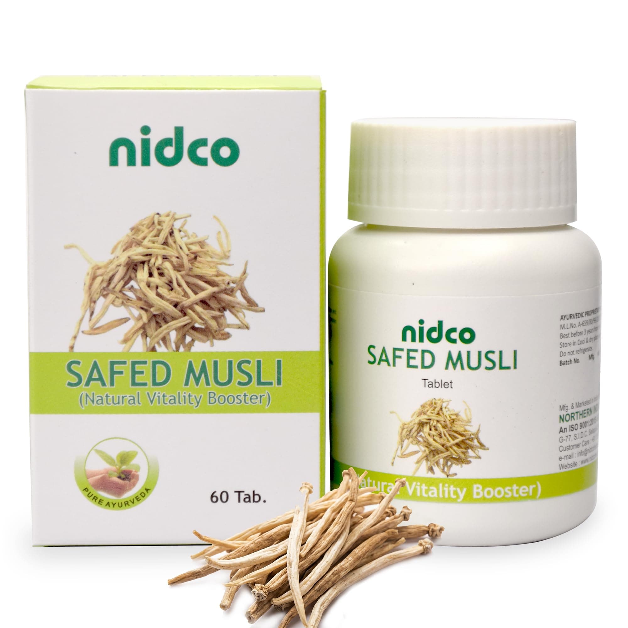 NIDCO Herbal Heritage Safed Musli 60 Tablets (Pack of 1) | Ayurvedic Herbal Supplement for Men | Helps Improves Strength, Stamina, Energy & Vitality