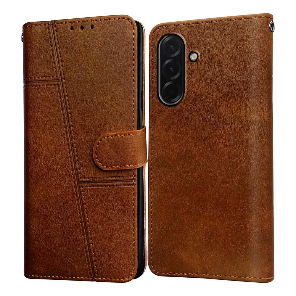 amazon basics Flip Leather Mobile Cover (Soft & Flexible Back case) for Samsung Galaxy A26 5G (Camel)