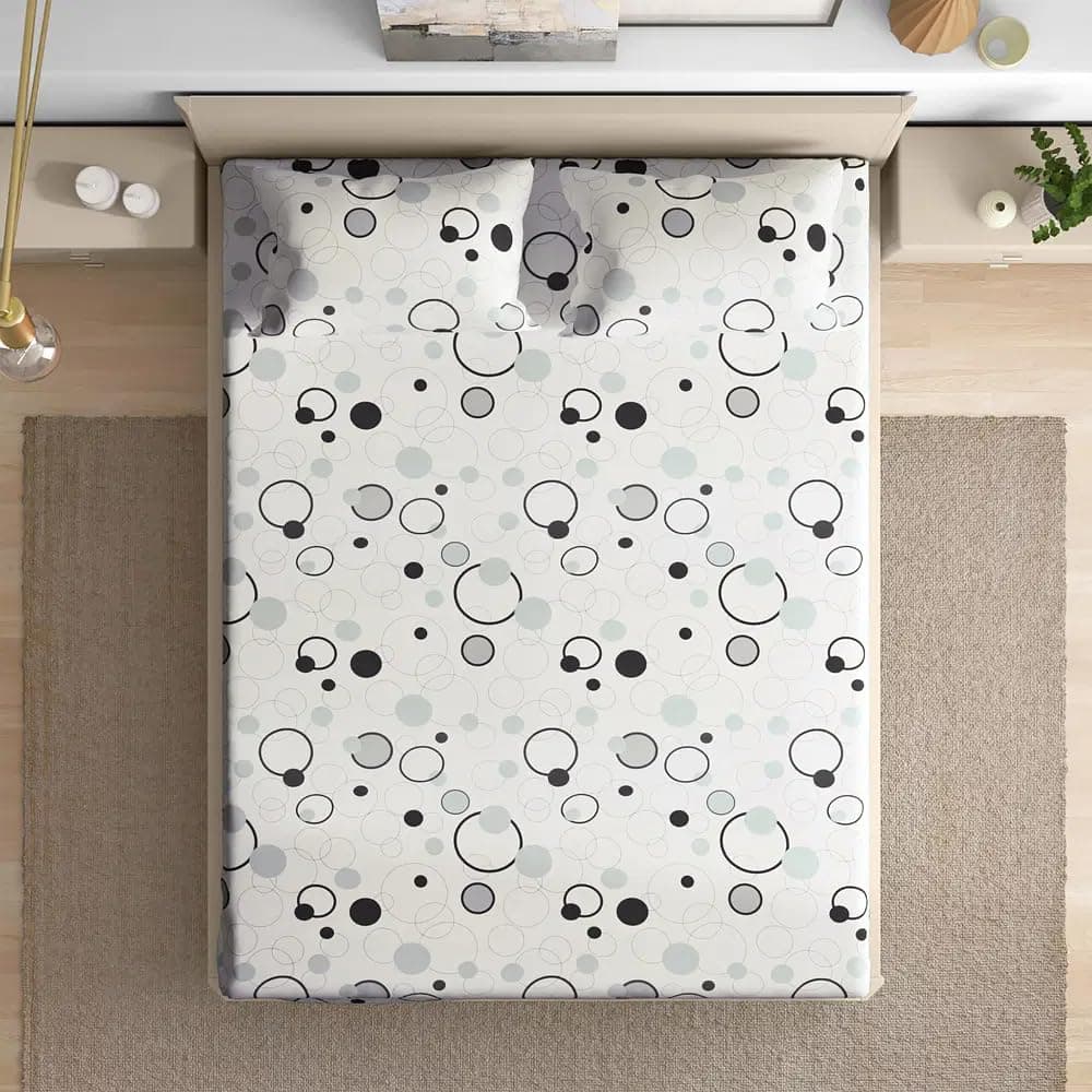 Wakefit Cotton Fitted Bedsheet | 200 TC Elastic Fitted Sheet, Queen Bed Bedsheet with 2 Pillow Solid Covers | Bubbles - 78X60 Inches, White