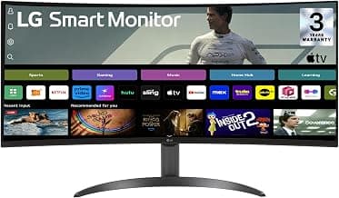 LG 34SR60QC 86.42cm (34in) Smart Curved (1800R) Monitor w/webOS Platform for Smart TV Experience, WQHD 3440x1440, Bluetooth, Screen Mirroring, Built-in Channels, ThinQ, HDMIx2, 5Wx2 Speakers (Black)