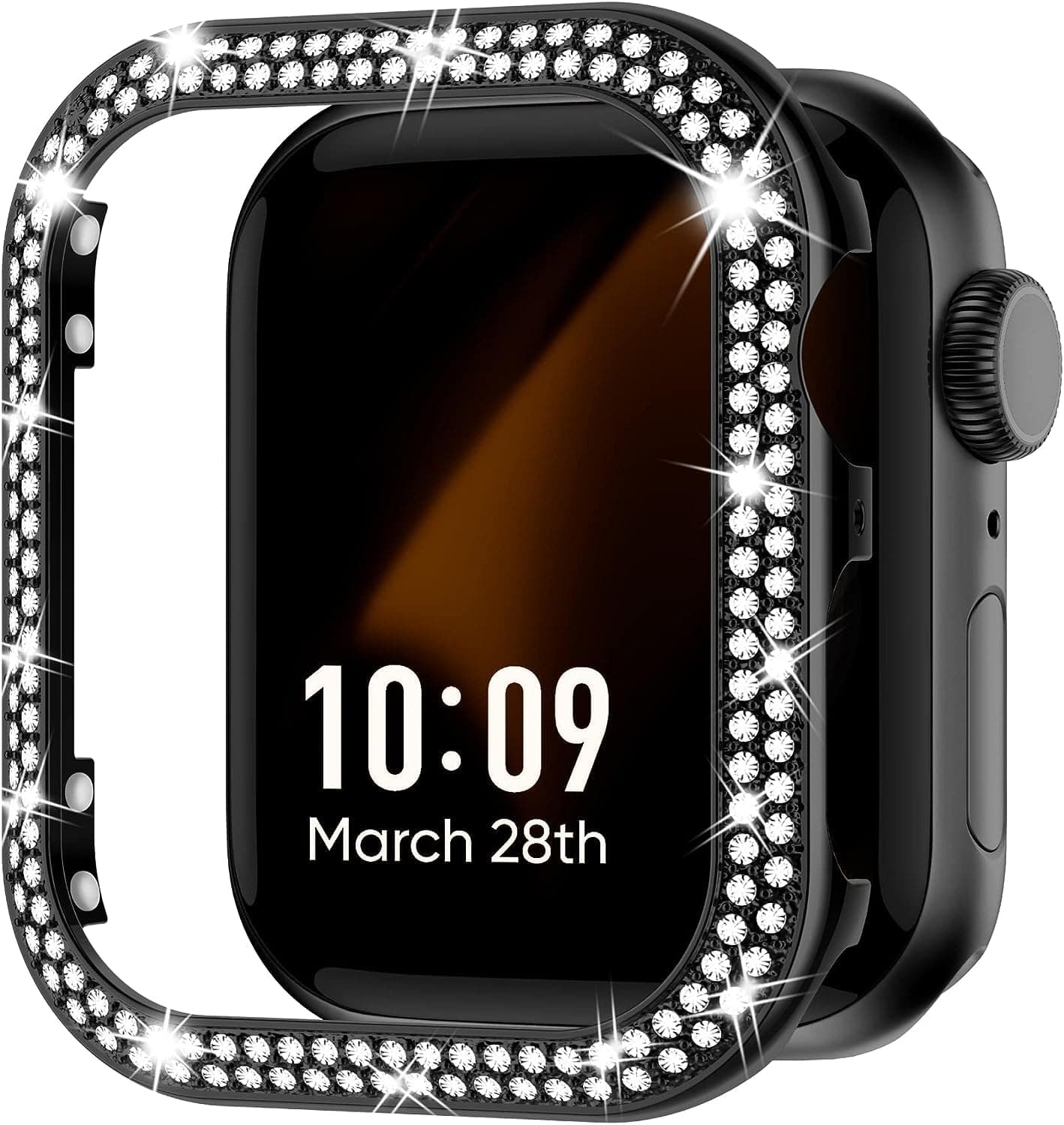 OBOE 41mm Stainless Steel Bling Bumper Case Compatible with 41mm Apple Watch iWatch Series 7 8 9 Two Line Bling Diamond Cover (Black) [Watch NOT Included]