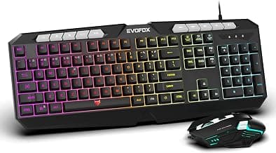 EvoFox Deathray V2 Gaming Keyboard and Mouse Combo | 6 Zone RGB Backlighting, 19 Anti Ghosting Keys, Membrane Keys, Ergonomic, Full-Size | 6 Buttons, 8 Color LED Lighting, Upto 7200 DPI (Mouse Wired)
