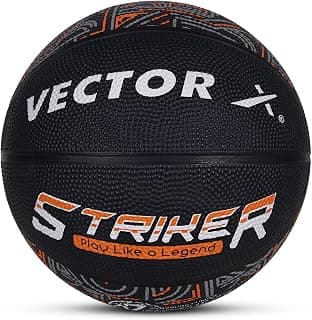 Vector X 8 Panel Striker Rubber Moulded Indoor Outdoor Game Ball with Needle, Street Basketball for Men, Adults & Youth, Official Size 7, Black/Orange Colour