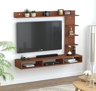 AB-BW-32 Wall Mount TV Entertainment Unit Set Top Box Stand with Shelves for Living Room in Classic Walnut Finish- Ideal for up to 32" Screen