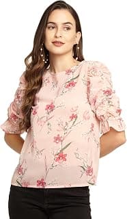 Zink London Pink Floral Print Women's Elasticated Top