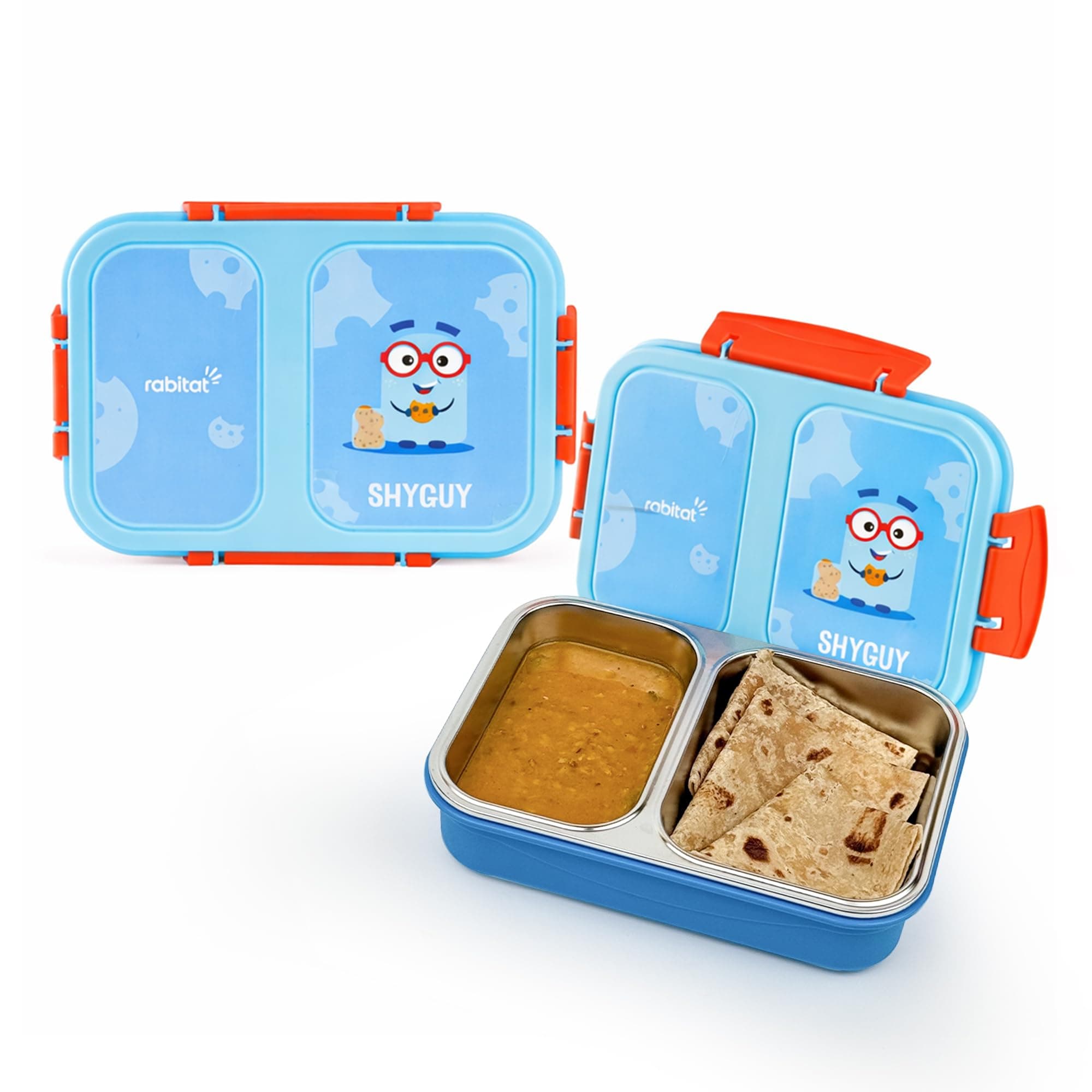 rabitat Yumzee Kids Lunch Box 750ml – Leakproof Stainless Steel Bento Tiffin for School, Boys & Girls | BPA-Free, Food-Grade Steel, Easy-Open Lock | 2-Year Brand Warranty | Shyguy