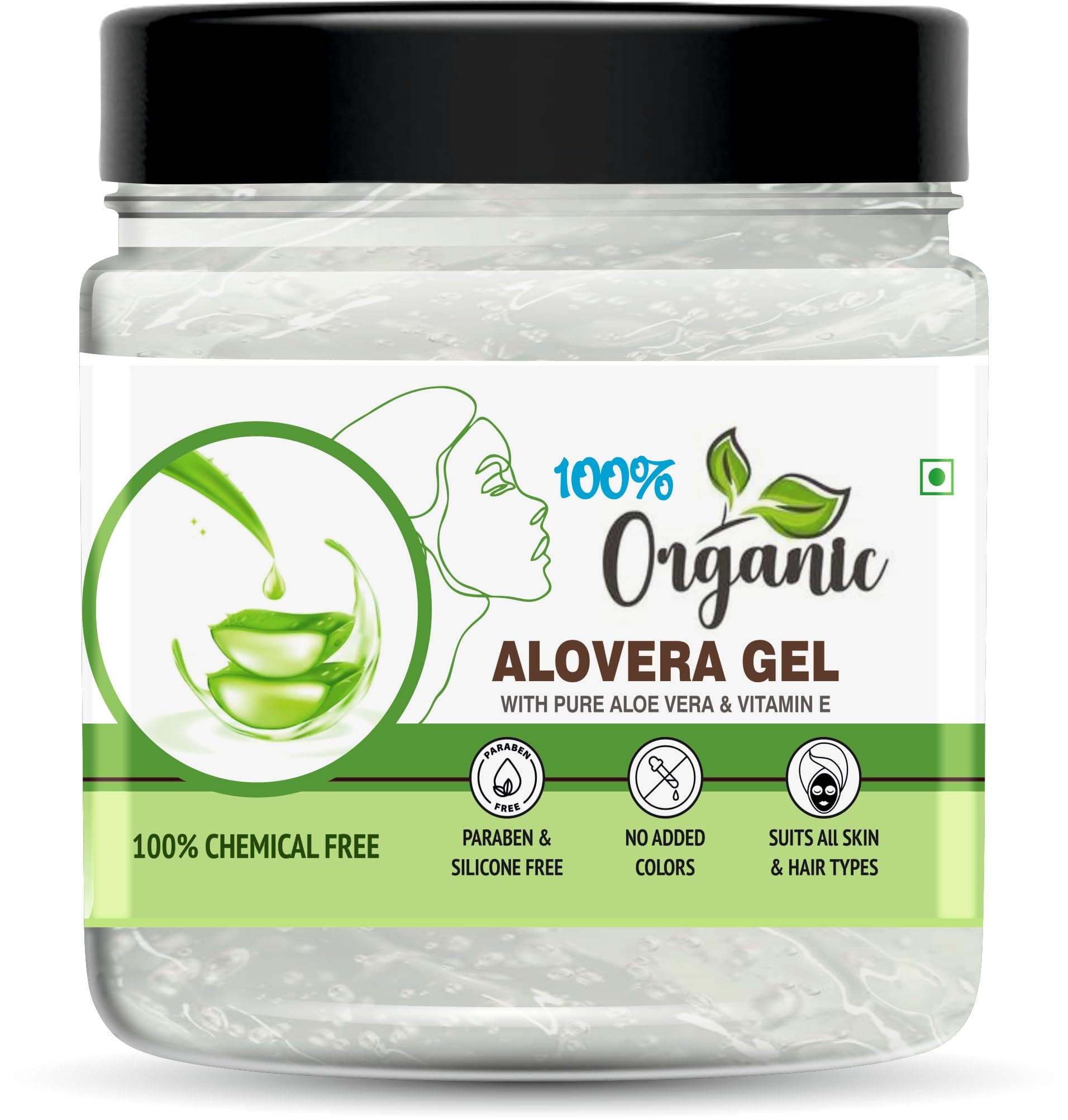 Organic 100% Aloe Vera Gel For Face, with Natural Aloe Vera & Vitamin E for Skin and Hair - 400g