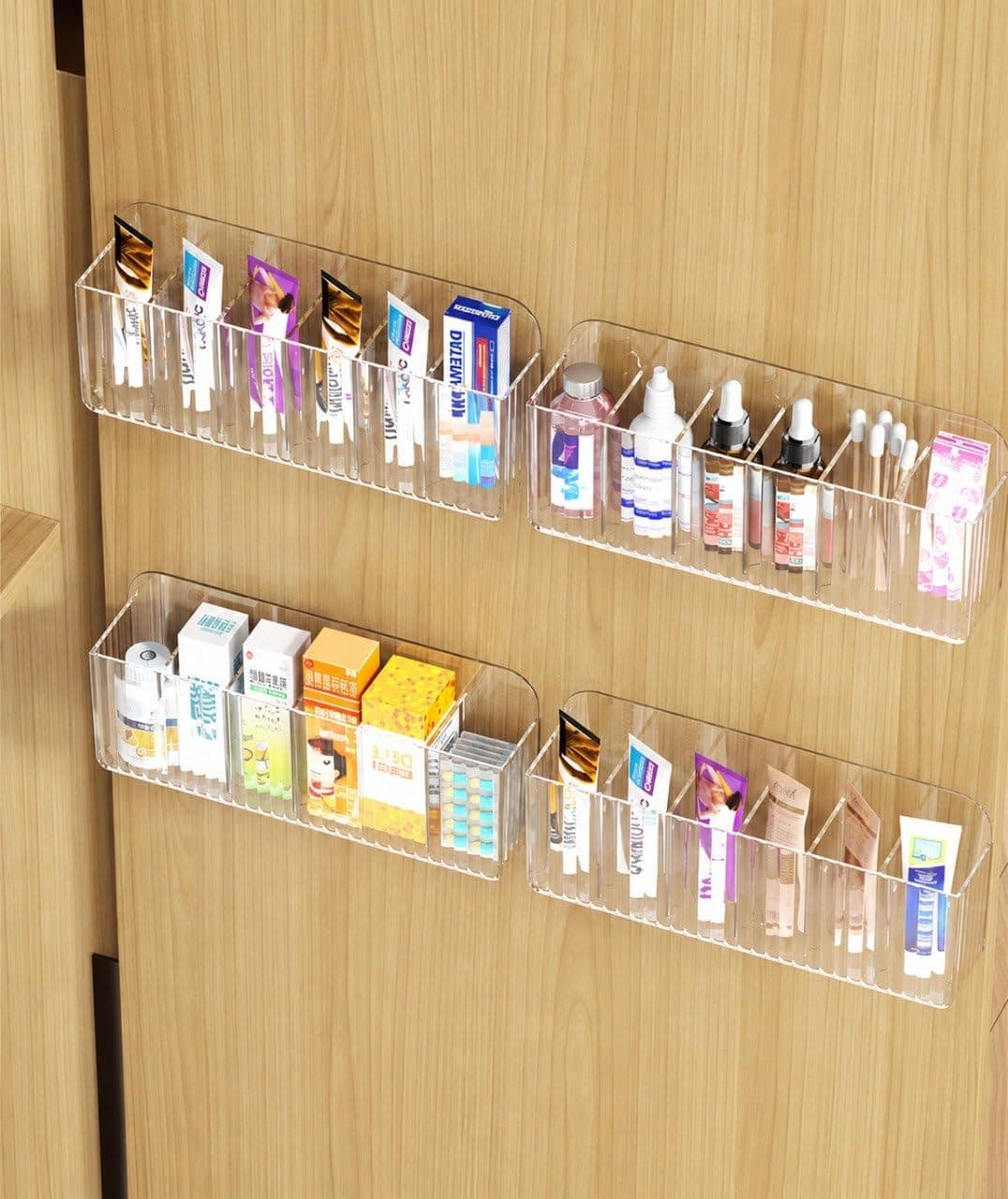 Thiwa 6 in 1 Transparent Wall Mounted Organizer Acrylic Cosmetic Storage Multipurpose Bathroom Storage Rack Clear Plastic for Makeup Skincare Medicine Kitchen Accessories cosmetic storage organizer
