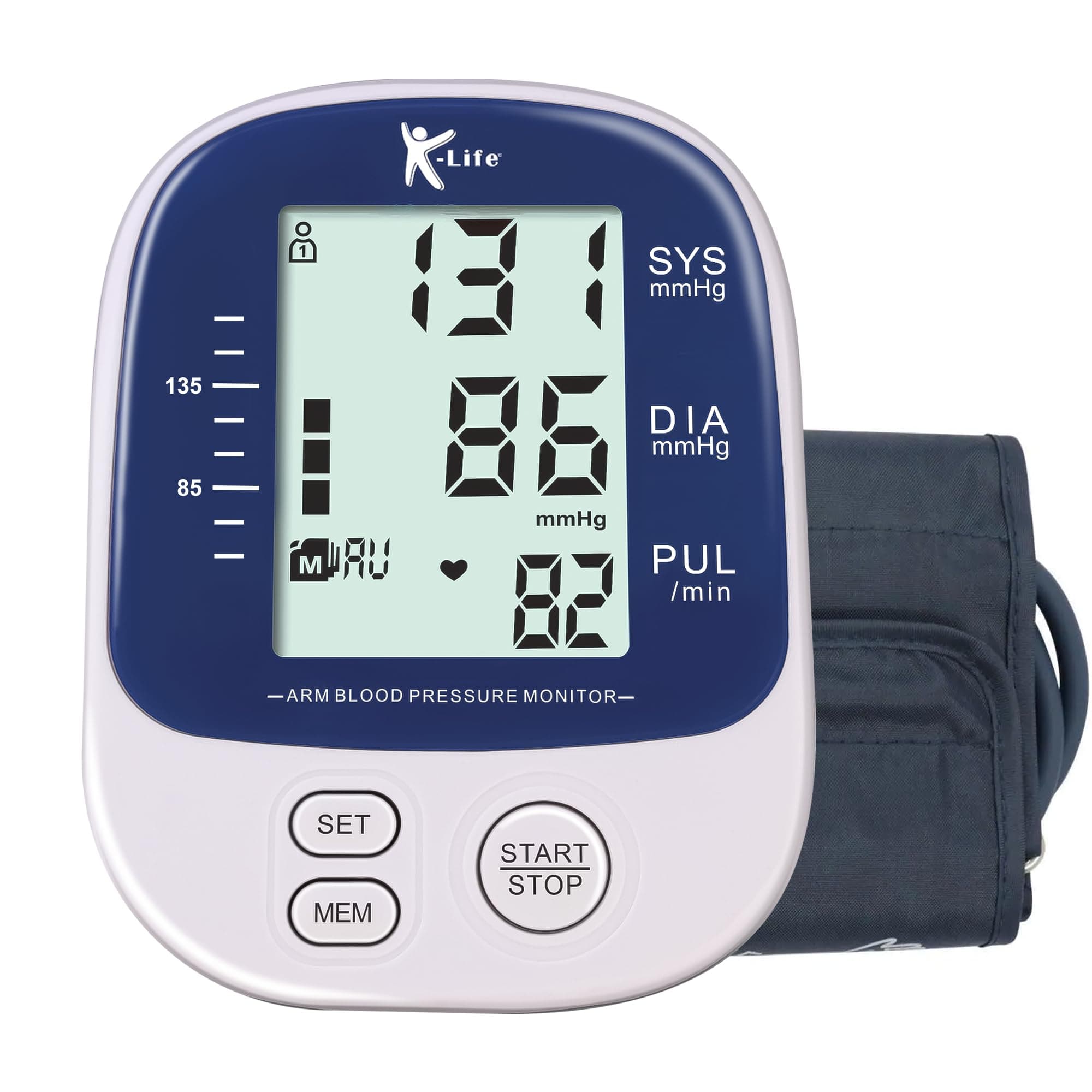 K-Life - BPM-109 Fully Automatic Digital Electronic Blood Pressure Monitor - Portable Digital Blood Pressure Machine - Accurate Measurement Blood Pressure Monitor Digital bp moniter - White blue