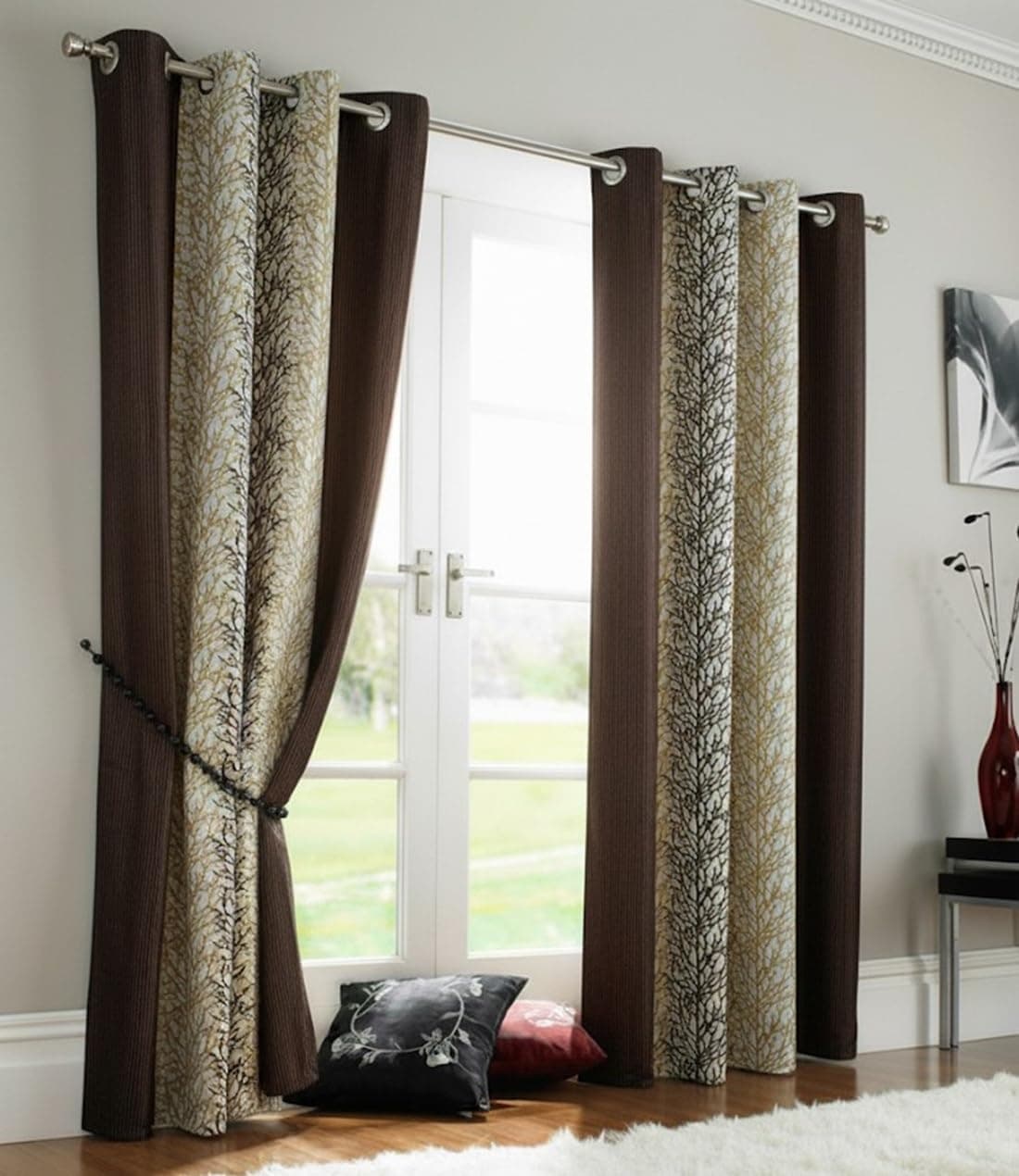 Home Sizzler 2 Piece Eyelet Polyester Door Curtain Set - 8 ft, Brown