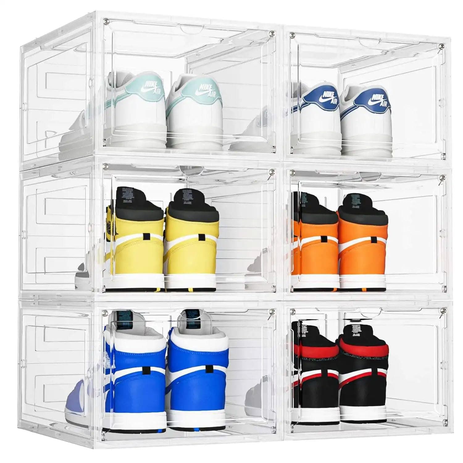 HomeStrap Plastic Clear Multi Bins |Multipurpose Transparent Shoe Storage Box |Collapsable Shoe Organiser | Foldable Sneaker Crates Footwear Organiser For Men, Women (Pack of 6)