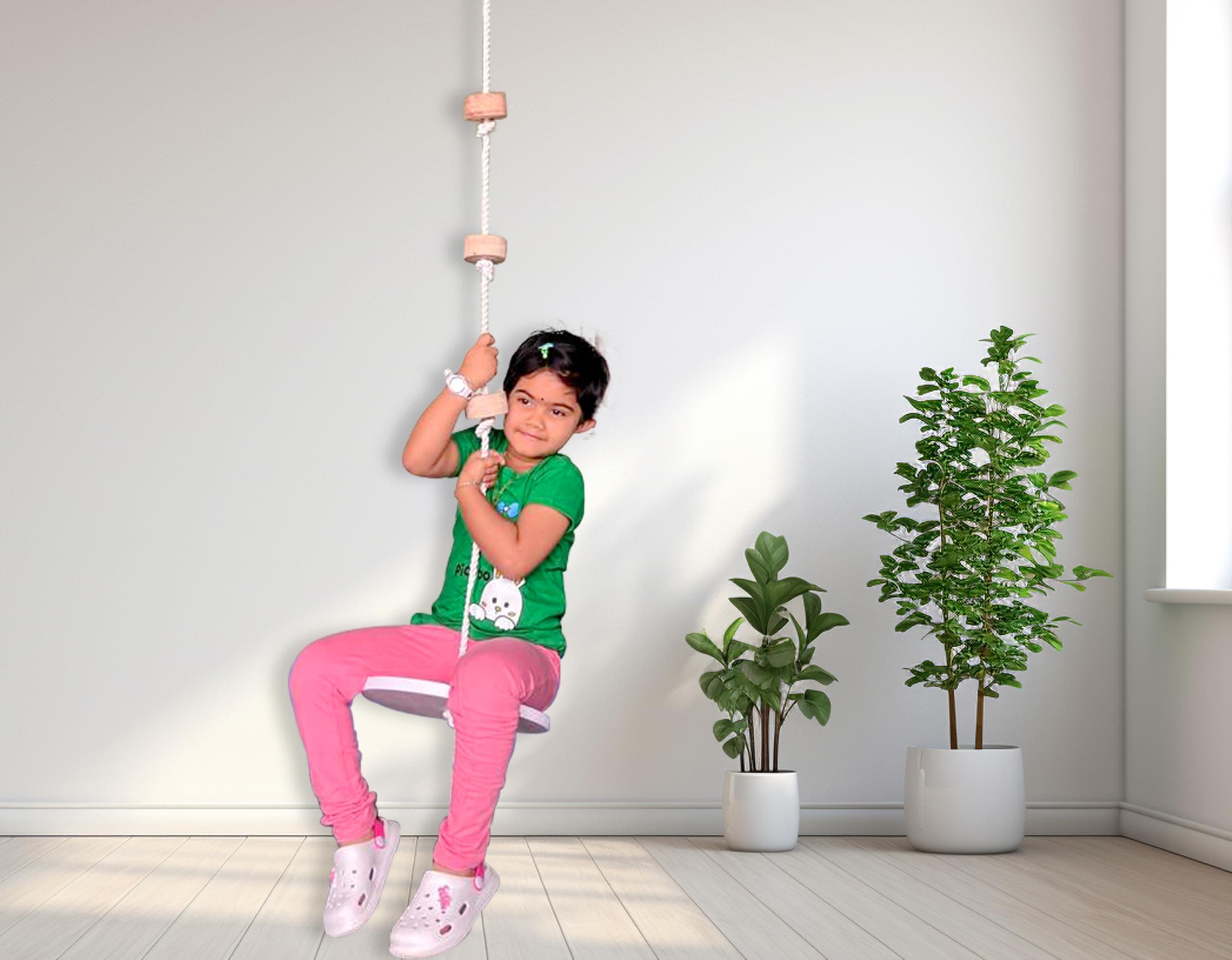 HOMECUTE Wooden Climbing Rope Tree Swing with Platforms and Disc Swings Set, Outdoor Accessories for Kids, Trees House Tire Saucer Swing, Playground Swing Set., 30 cm, 260 cm