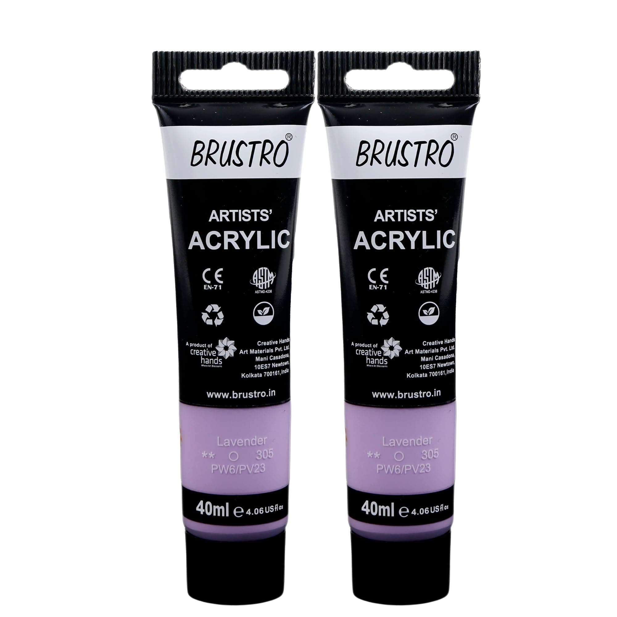 BRUSTRO Artists Acrylic Paint Tube | 40ml, Lavender (Pack of 2) | Pastel Tone|Non-Toxic,Water based,Inter Mixable,Ideal for Painting,Textured Effects on Canvas,Paper,Fine Art Student and Professionals