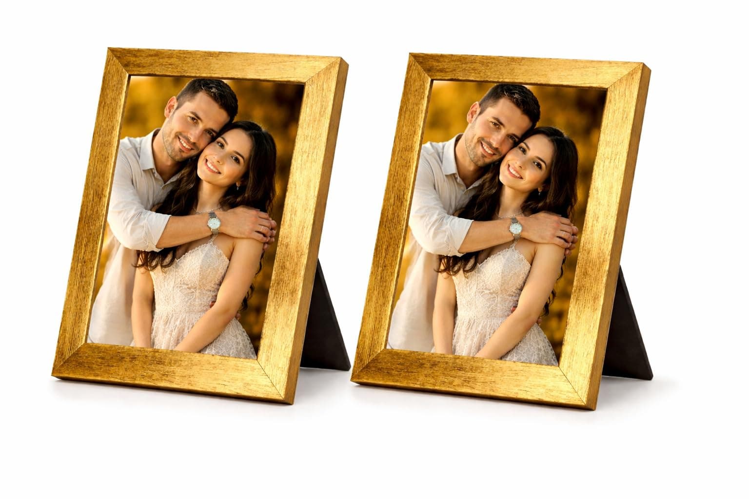 Decors Vibe 5x7 Inch Golden Table Photo Frame Set of 2 with Stand | Premium Tabletop & Wall Hanging Picture Frames | Family, Couple & Home Décor Frames