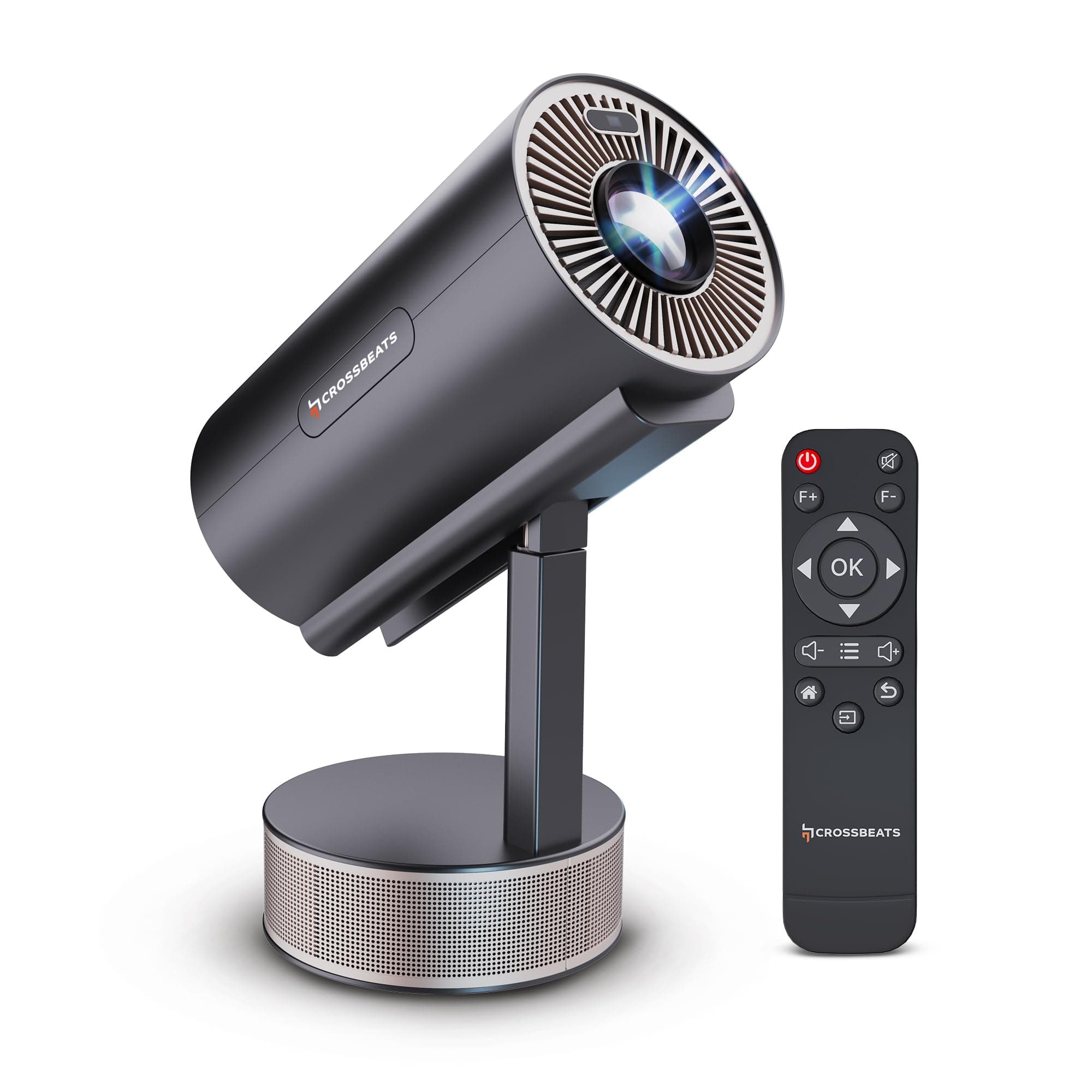 Crossbeats Lumex Pro Smart Projector 4k Ultra HD, Mini Projector for Room Native 1080P, Upto 14000 Lumens Android 13 Built-in Apps Netflix, Prime, Portable, Speaker WiFi 300" Wide Display (Black)