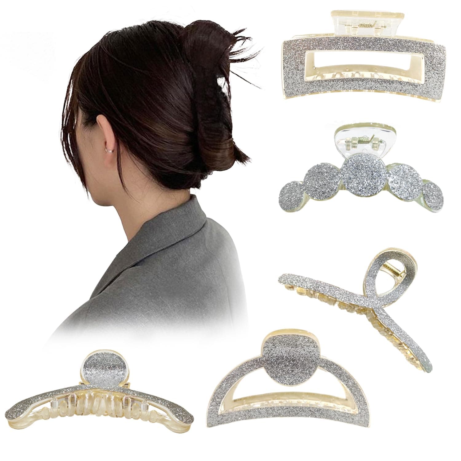 ANNA CREATIONS 5 Pcs Korean Large Hair Claw Clips for Thick Hair Premium Strong Hold Long Thin Thick Hair Clips Fashion Big Hairclip Hair Accessories Clutches for Women and Girls 5 Pcs