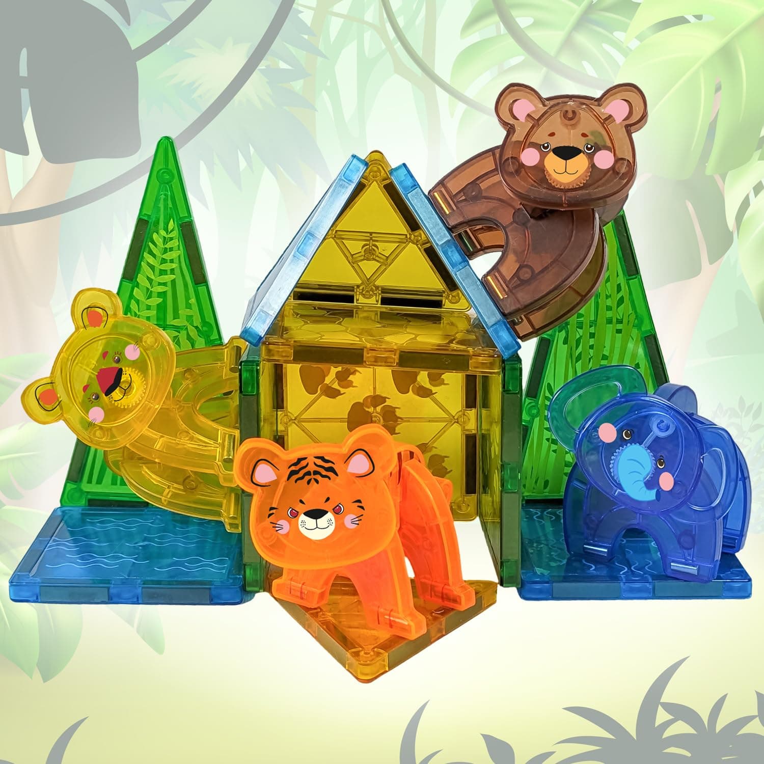 KIPA GAMING 16 Pcs. Jungle Animals Magnetic Construction BlocksSet Magnet Blocks Building Toy for STEM Learning, Safari & Forest Theme, 3D Assembly Structure - Preschool STEM Toy for Kids Ages 3+