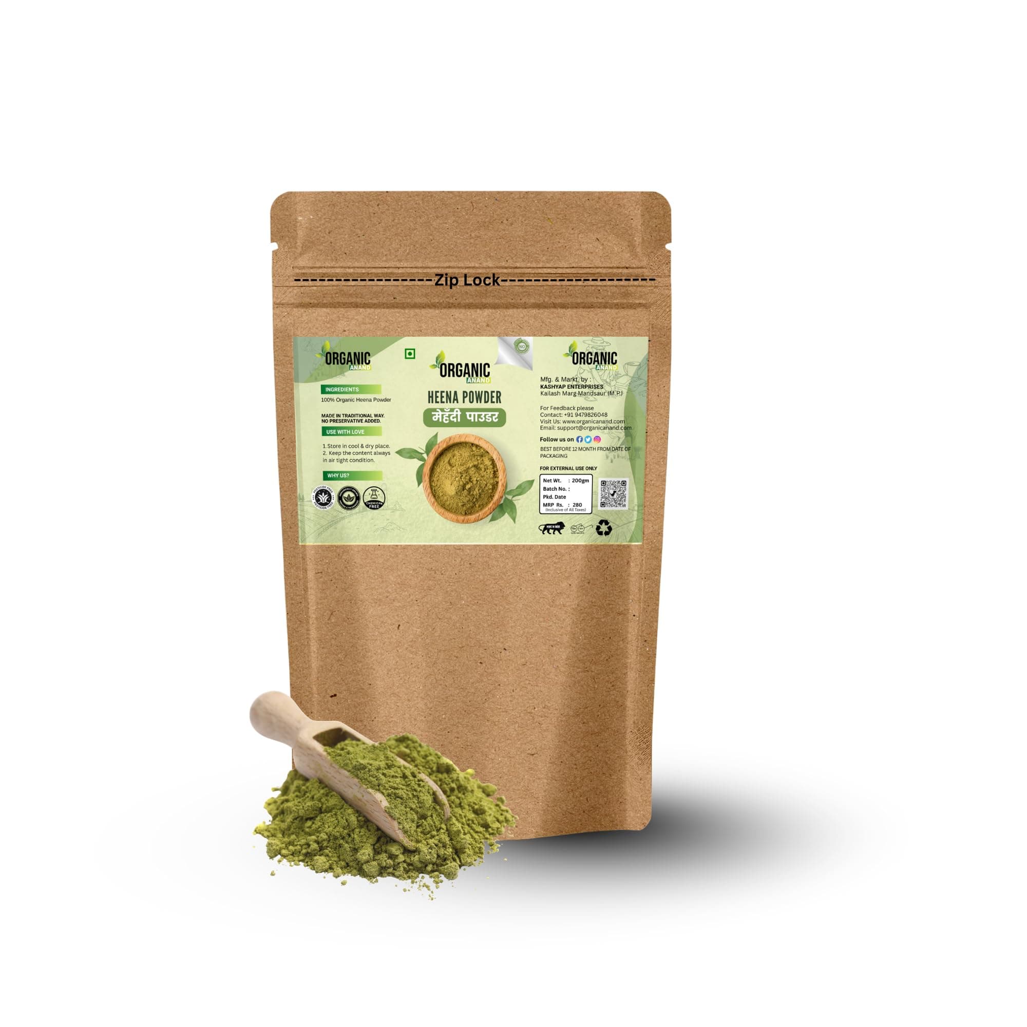 Organic Anand Natural Henna Powder/Mehendi Powder for hair Colour, Hand & Feet Colour and Hair Growth (200 gm)