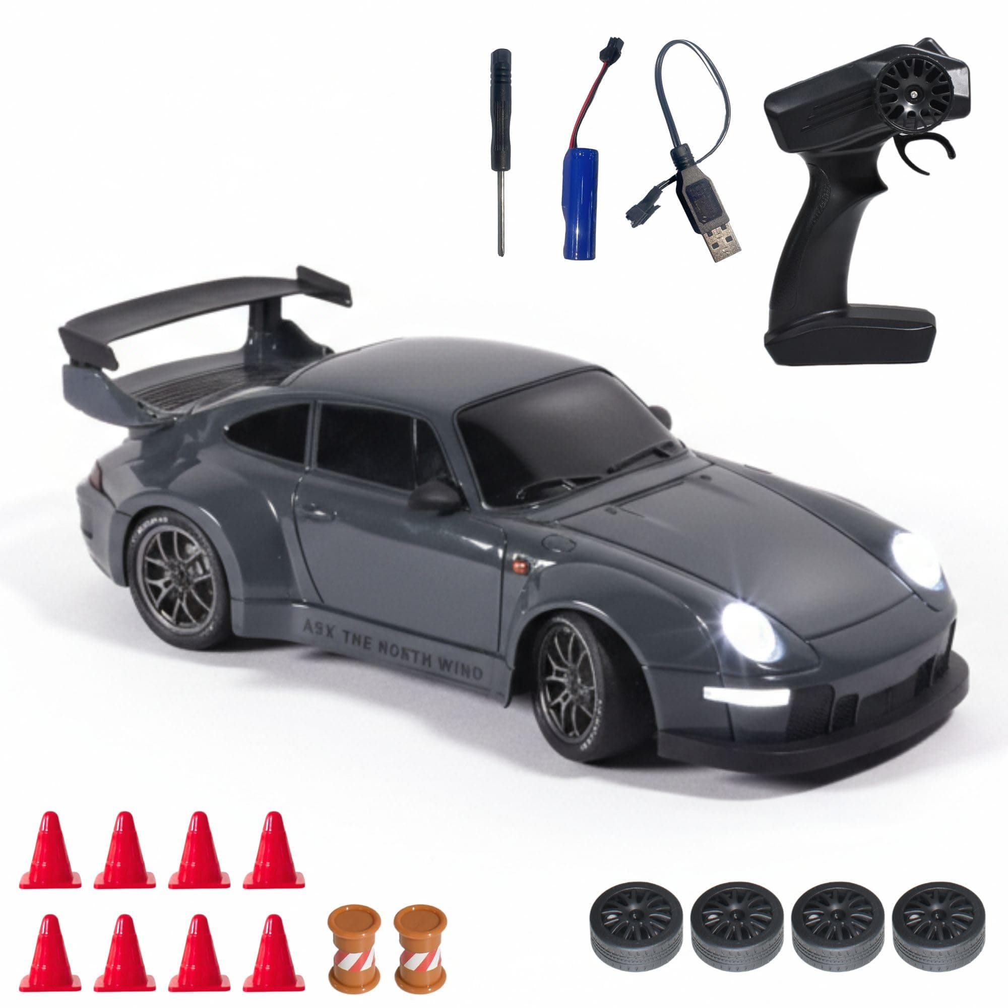 L.O.T TOYS Flare Premium RC Drift Car | 4WD 20Kmph with Boost Mode, 2.4Ghz Long Range Remote, Hard Shell Body, LED Headlights, Race-Ready Build (Burnout Grey)