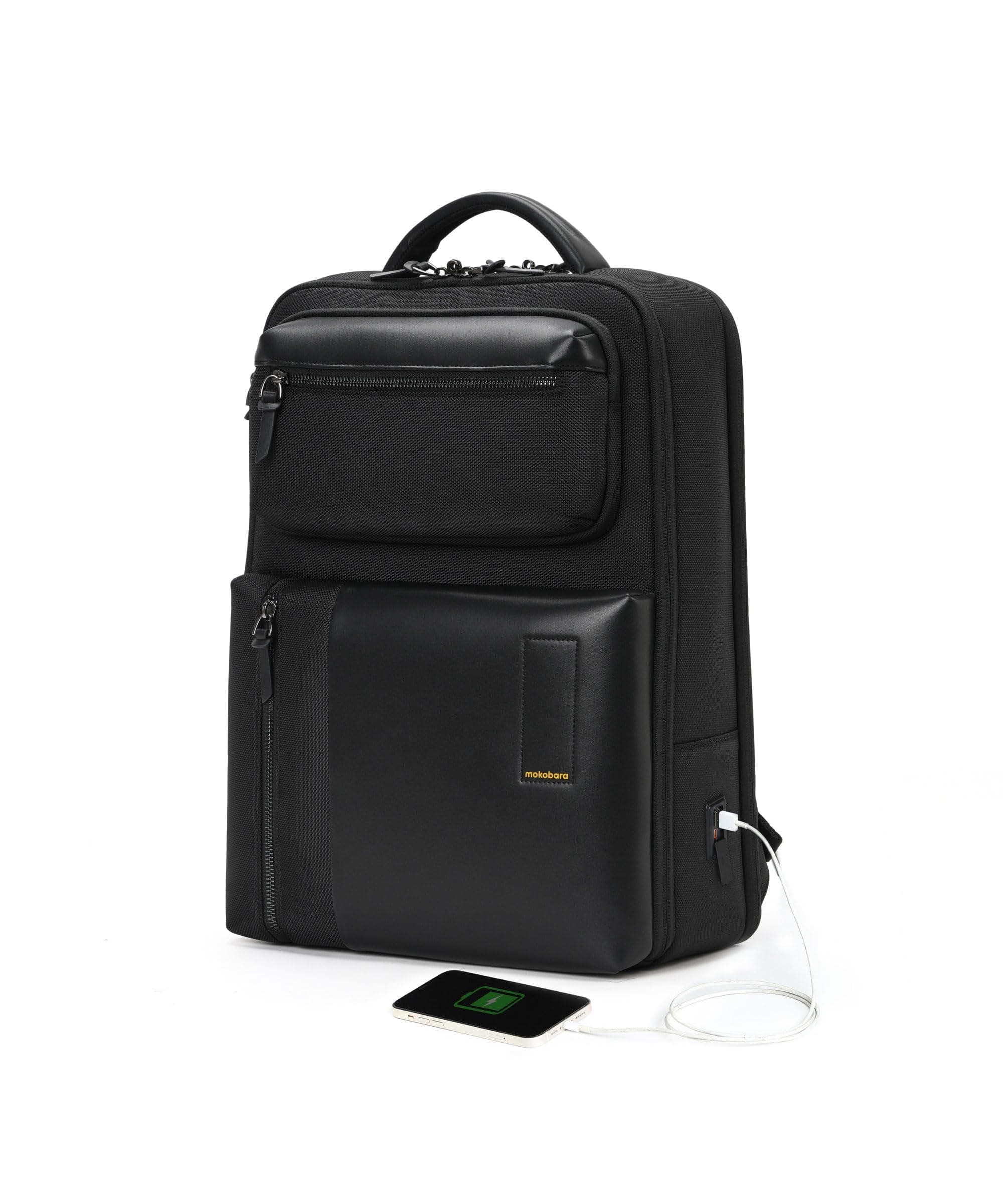 MOKOBARA The Work Backpack for Daily Use | Premium Nylon & Vegan Leather Laptop Bag | Fits 16 Inch Laptop | 19L Water Resistant Travel & Office Commute Daypack | Money Moves | Black