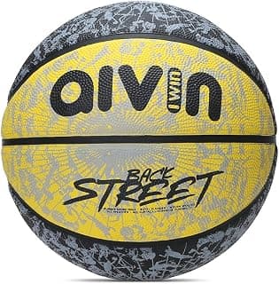 Aivin Back Street Basketball, Rubberized Moulded Basketball Game, for Match, Training, Outdoor Ball, Durable for Practice, Suitable for All Surface, 8 Panel, Material-Rubber (Yellow/Black) Size 7
