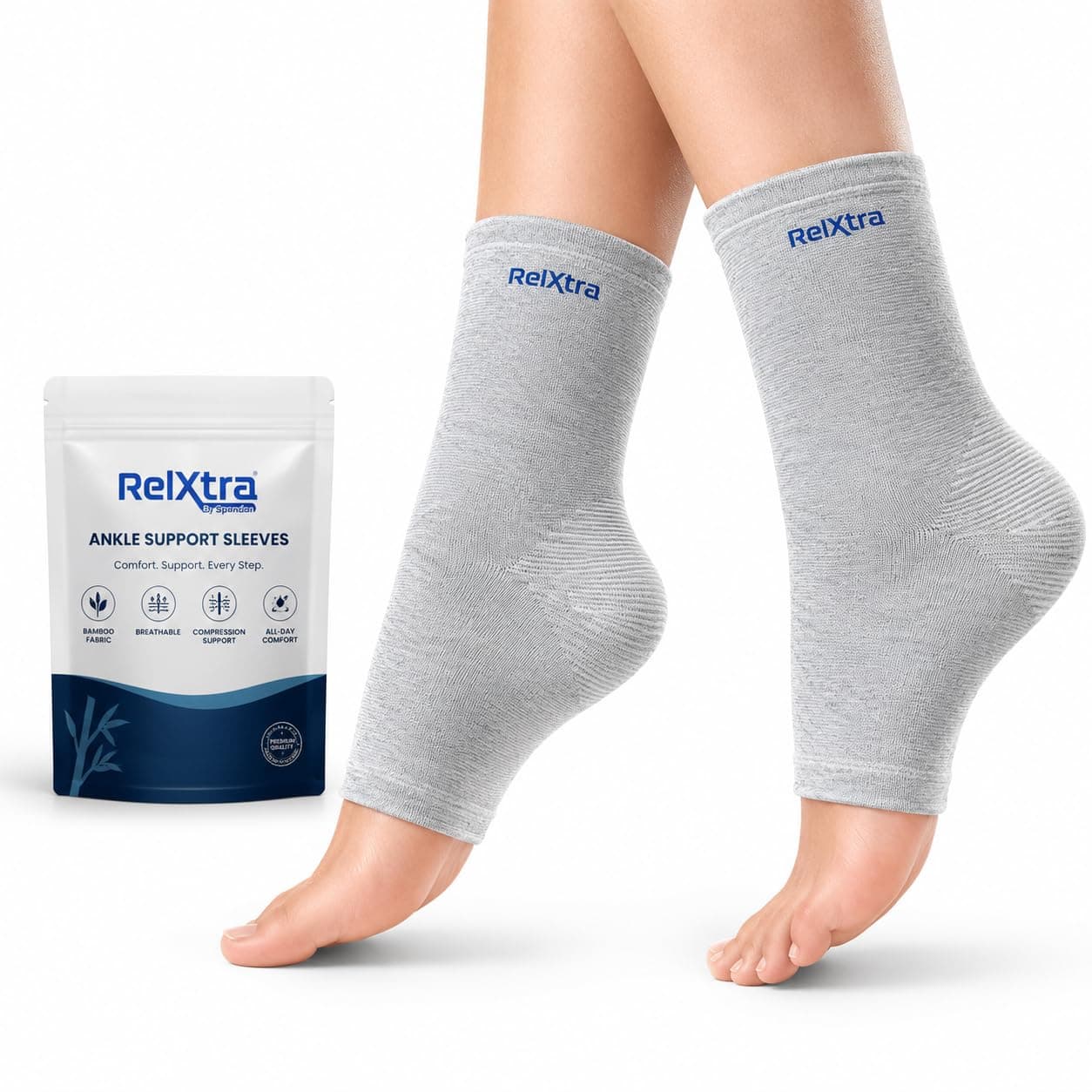 RelXtra Bamboo Ankle Support Sleeve for Men & Women – Breathable Compression Ankle Brace for Daily Wear, Walking, Running, Gym, Sports Activities, Stability & All-Day Comfort