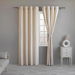 LINENWALAS Cotton Linen Curtains 7 Feet Long Set of 2,Curtain for Door Home Decor Items for Living Room Bedroom,Semi Sheer Curtains with Back Loop Hangings (7 Feet Length,Natural Linen) - Back Tab