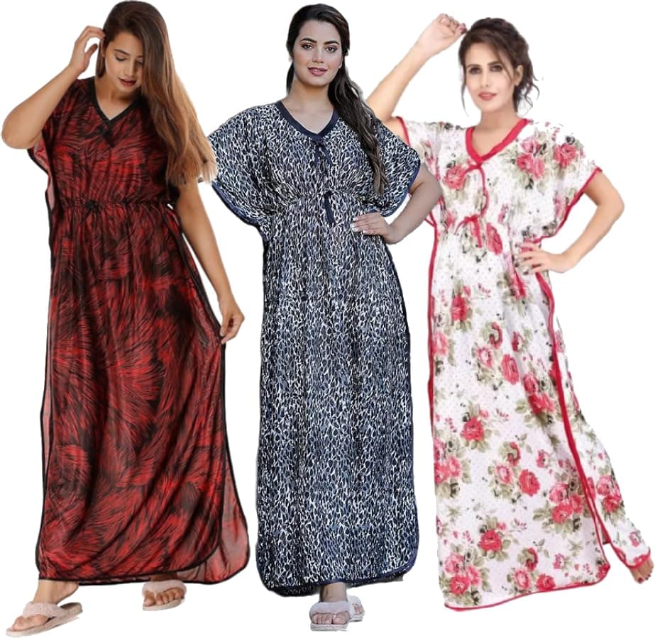 G4Girl Kaftan Nighty for Womens/Girls (Combo of 3)