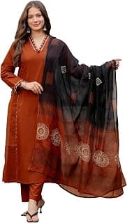 MEERA FAB Women Floral Printed Pure Cotton Straight V-Neck Kurta with Palazzos & Dupatta