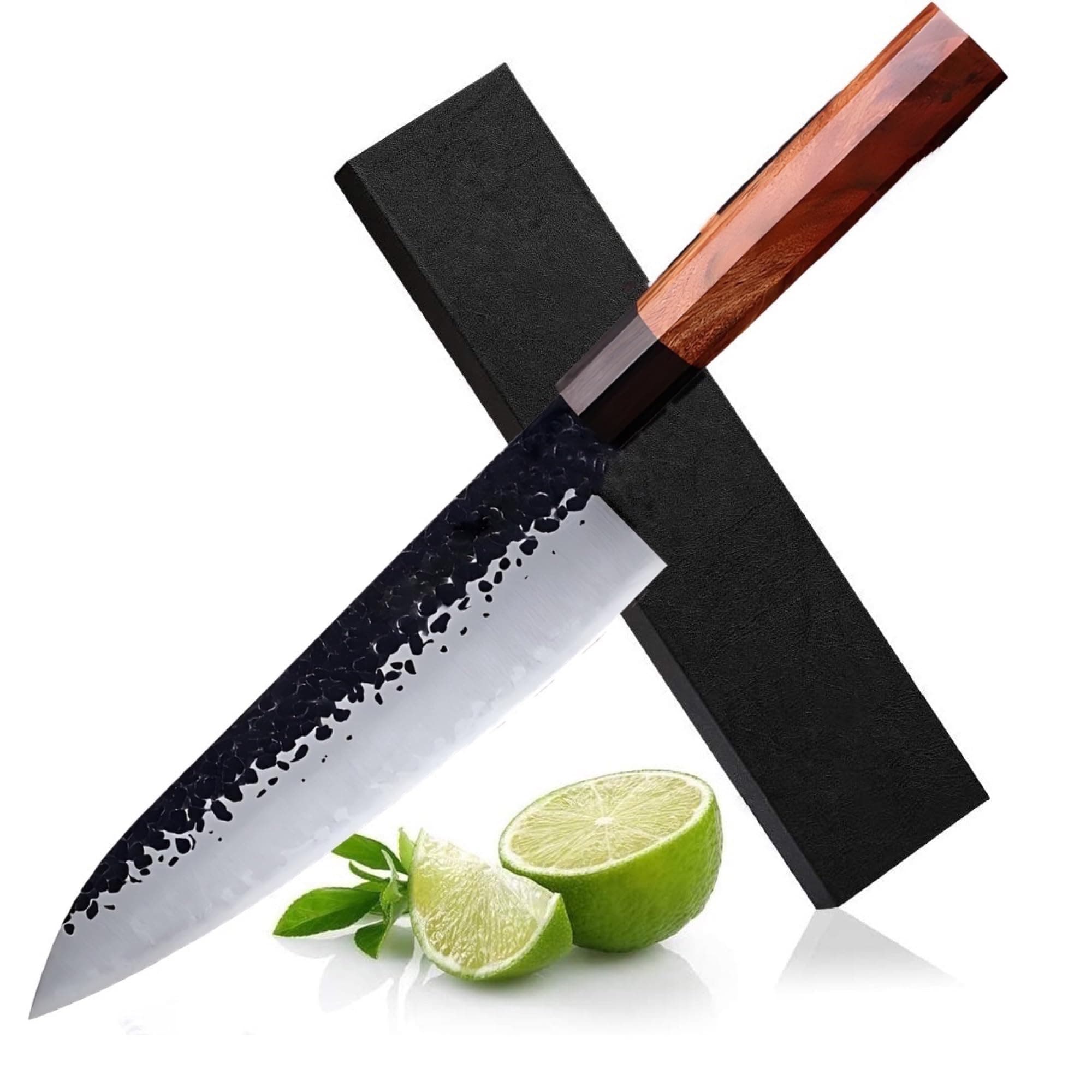 24x7 eMall Japanese Chef Knife - Damascus Pattern, 8 Inch, Silver, High Carbon Stainless Steel, Wooden Handle