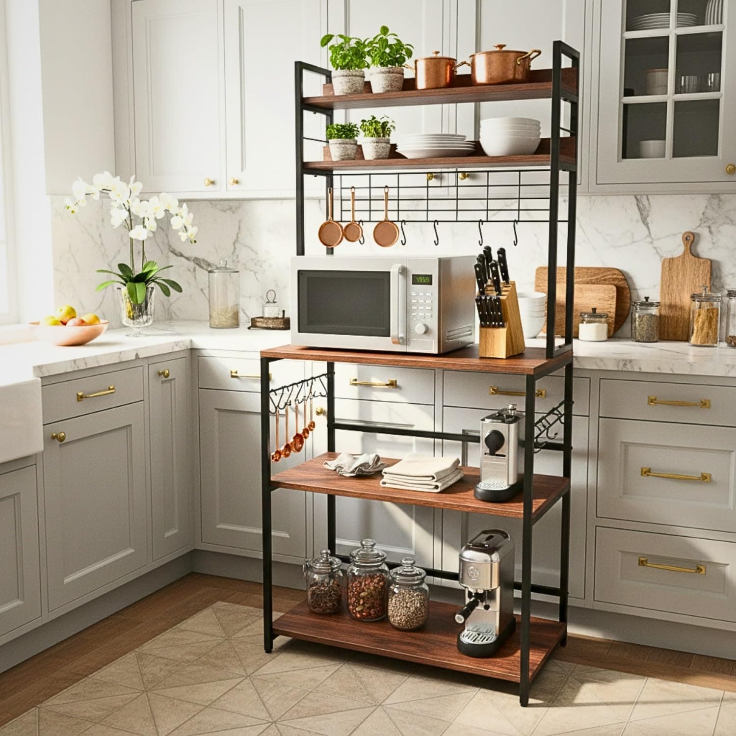 wow craft 5-Tier Storage Rack – Functional Microwave Stand, Bookshelf, Kitchen & Office Organizer | Durable Metal Frame, Easy to Assemble, Space-Efficient