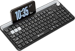 Portronics Bubble 4.0 Wireless Keyboard with Bluetooth + 2.4 GHz USB Receiver, Rechargeable Battery, Volume Control Knob, Multimedia Hotkeys with Numpad, for Laptop, PC, Smartphone, Tablet(Black)