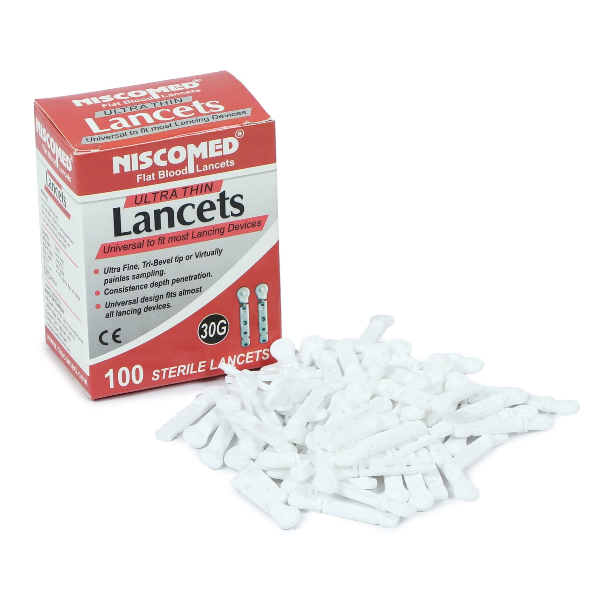 Niscomed Glucometer Flat Blood Lancet Needle 100 Pieces for Accurate Safe Pain Free Blood Sugar Testing at Home