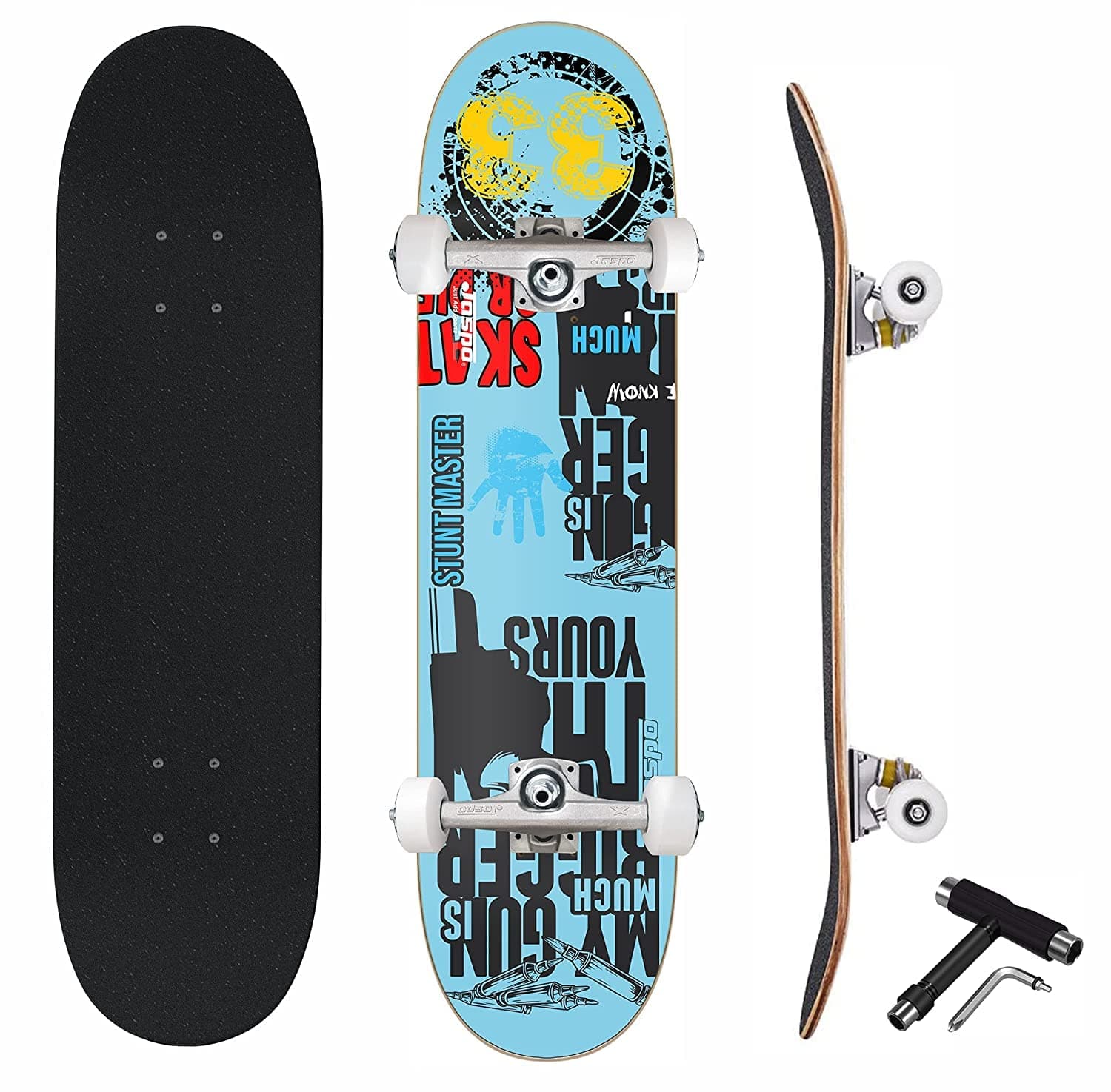 jaspo Try-Out Practice Indian Maple 31 X 8 Inches With Aluminium Truck Double Kick Concave Design For Beginners Suitable For Age Group Upto 13 Years-Made In India (Celestial World), Multicolor