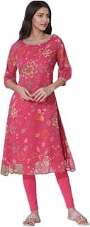 W for Woman Floral Printed Chiffon A-Line Kurta And Tights