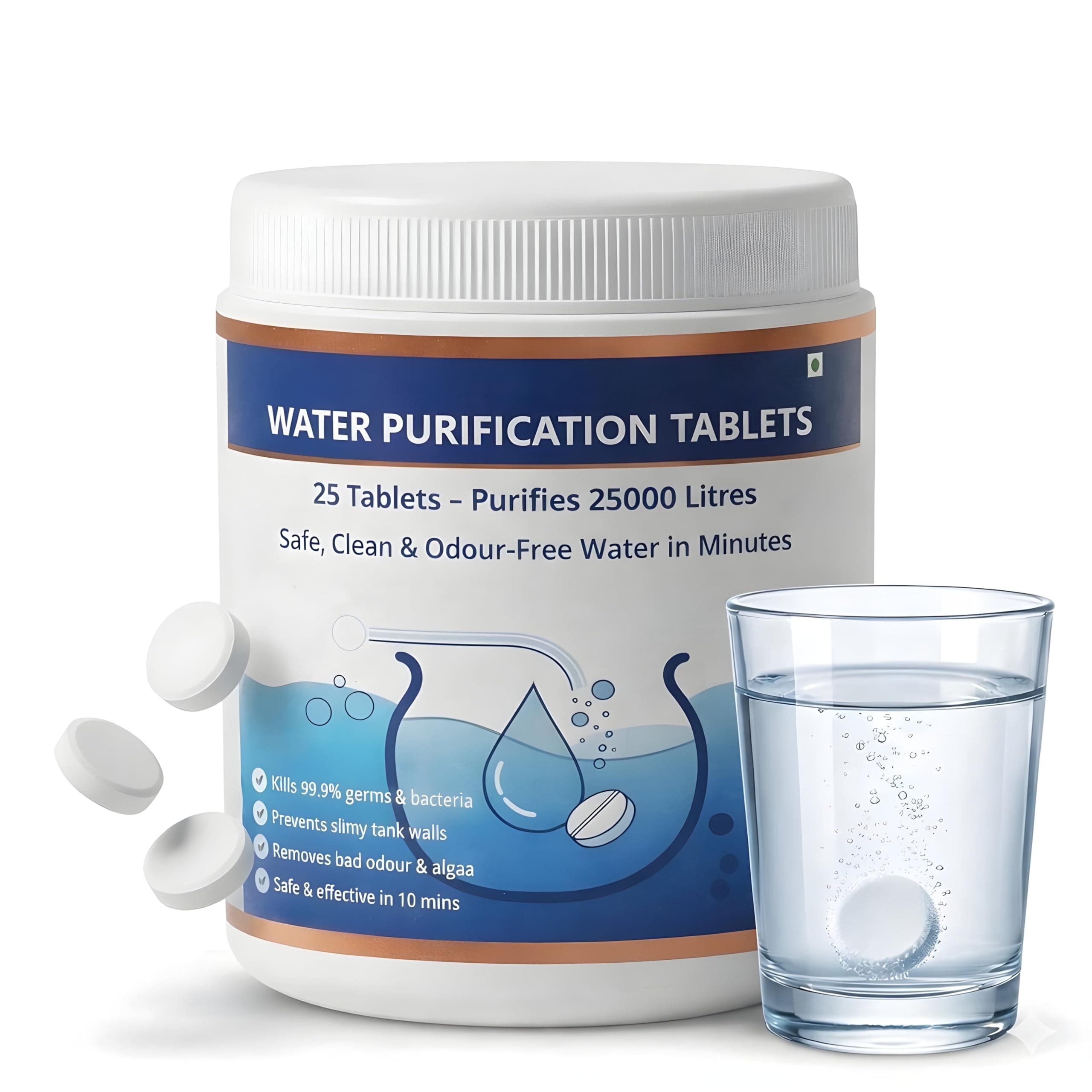 xdotoar Chlorine Tablets for Water Tank | Safe Chlor Water Purification Tablet | Tank Cleaner for Home & Office | Water Tank Cleaning Tablets (Pack of 25)