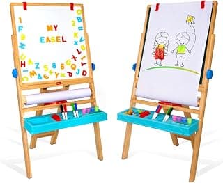 Giggles Funskool My First Easel, 4in1 Double Sided Wooden Magnetic Board with Alphabets & Numbers, Learning, Fun & Engaging Activity, Multicolor, Gift Set for Kids, Age 3+ Years