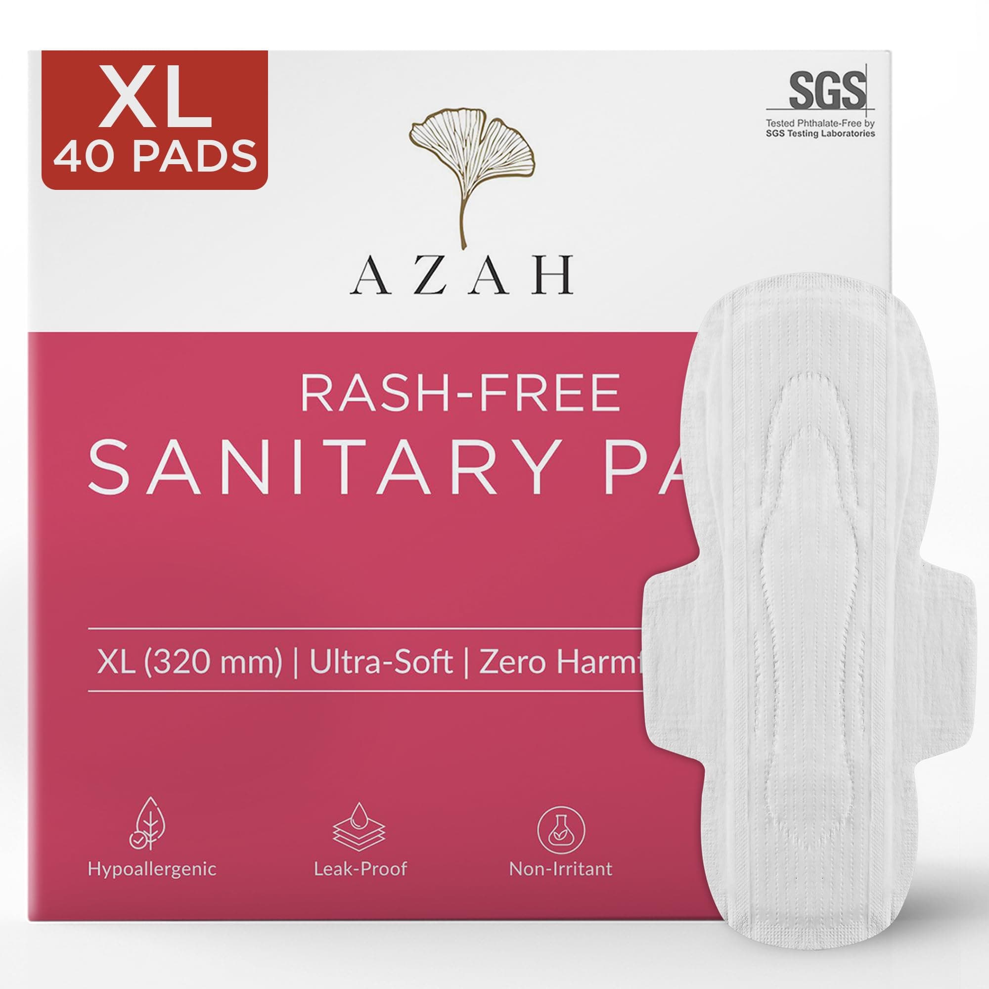 AZAH Sanitary Pads for Women XL [Pack of 40] 100% Rash-Free sanitary napkins | 3x More Absorption, Cottony Soft and Dry Top Cover for heavy Flow | Toxin Free, Locks Odour, Leak-Proof