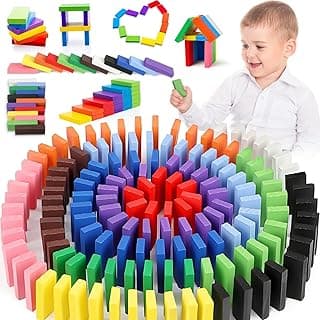 Toy Imagine 240 Pcs Wooden Domino Blocks Set for Kids – Educational Building Blocks in 12 Bright Colors – Toys for Boys & Girls Ages 2-5 Years – Skill Development, Stacking & Color Recognition