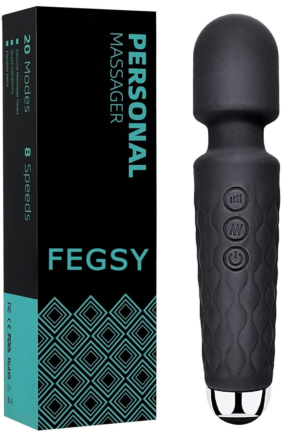 FEGSY Full Body Massager for Women & Men, Rechargeable Wireless Massager Machine for Pain Relief, Handheld Massager with Medical Grade Silicone, 8 Speeds, 20 Modes (Black+)