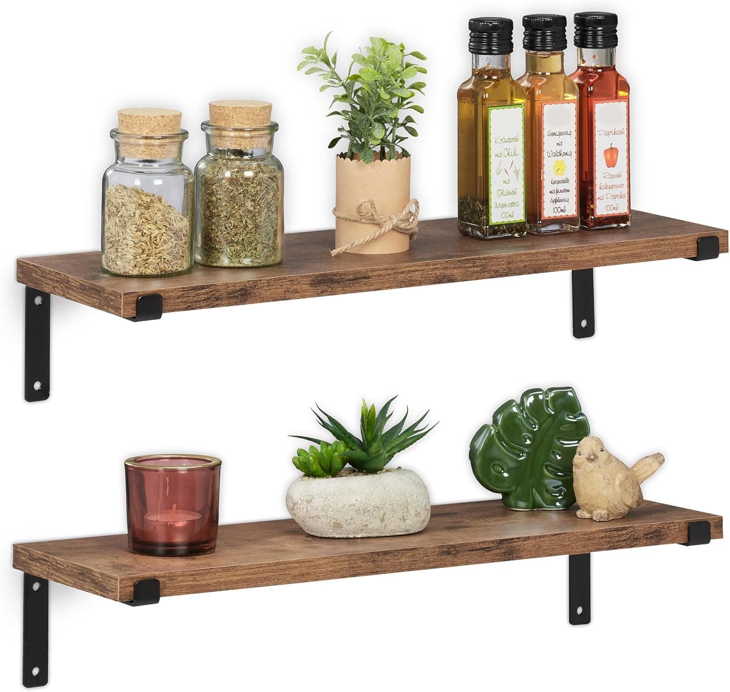 Duadecor Floating Wooden Wall Shelves for Books | Wall Mounted Bookshelf for Living Room & Bedroom | Floating Wall Bookshelf | Book Shelf Wooden Wall Mounted | Decorative Wall Shelf Rack Set (Manna)