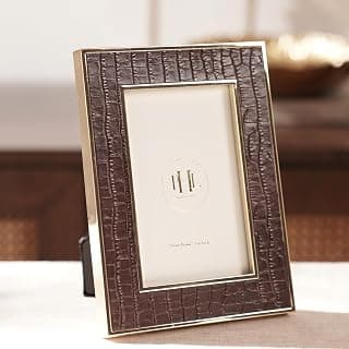 PURE HOME + LIVING Gold Plated Croco Faux Leather Photo Frame - Small Best Gift for Birthday, Anniversary, Wedding, Retirement, Valentine etc. (4X6 Inches,Tabletop)